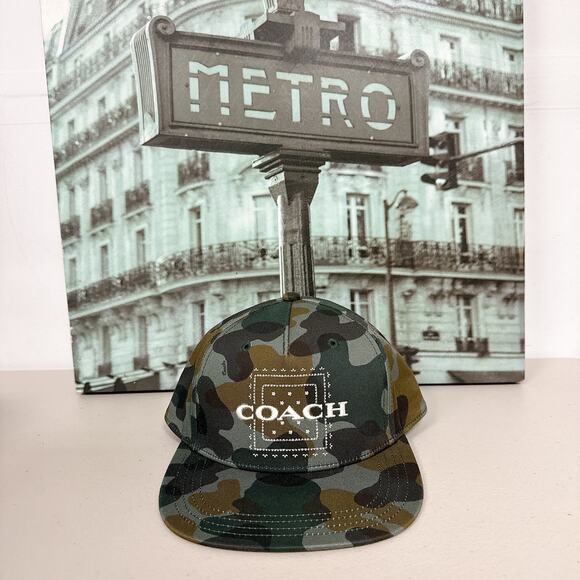 Coach C0975 Cotton printed camouflage flat-brimmed cap, dark green camouflage main image 5